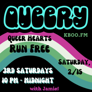 Queery Logo with February Theme "Queer Hearts Run Free"