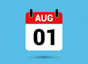 A clipart page from a desktop calendar reading August 1