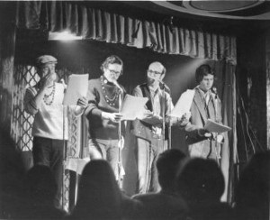 The Firesign Theatre (Phil Proctor, David Ossman, Peter Bergman, and Phil Austin) live on-stage at the Magic Mushroom circa 1967