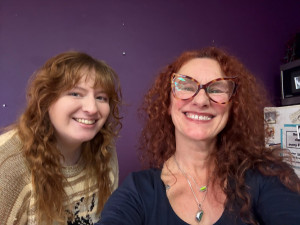 Kate Chase and Lisa Loving on KBOO two women smiling