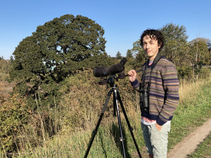 Ezra Cohen watching birds on the bluff above Oaks Bottom