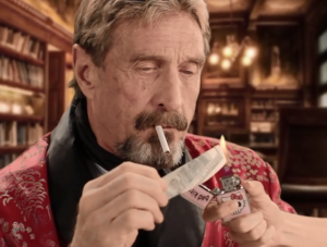 John McAfee arrived in Portland in 2013 after fleeing authorities in Belize. John McAfee arrived in Portland in 2013 after fleeing authorities in Belize. Along with Chad Essley, he sat down for a Words and Pictures interview on KBOO Radio with S.W. Conser