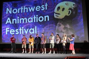 Northwest Animation Festival director Sven Bonnichsen introduces filmmakers at the Hollywood Theatre