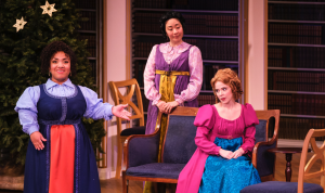 Miss Bennet: Christmas at Pemberley L to R: Lauren Modica, Cindy Im, and Kailey Rhodes in Miss Bennet: Christmas at Pemberley at The Armory.     Photo by Russell J. Young/Courtesy of Portland Center Stage at The Armory