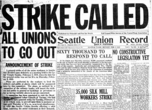 newspaper front page announcing general strike of 1919