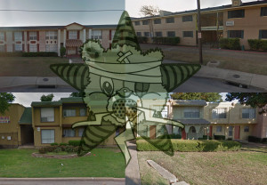 Images of apartment complexes with the Self Help Radio logo superimposed on them