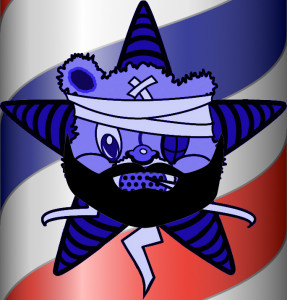 It's the Self Help Radio logo on a tonsorial background sporting a clip art beard.