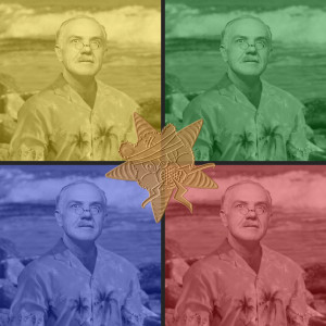 A colorful collage of Howard Gently with the Self Help Radio logo stamped in the middle.