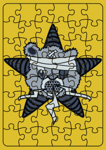 It's a jigsaw puzzle of the Self Help Radio logo!