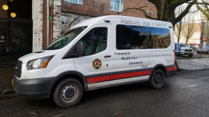 Ambulance parked next to building