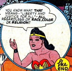 Old Cartoon of Wonder Woman affirming Justice for ALL