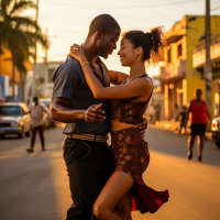 Two people dance kizomba on a street in Angola