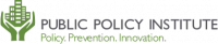 Public policy institute logo of green hands cradling buildings